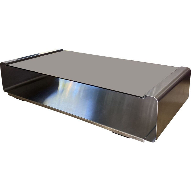 Vintage stainless steel coffee table by François Monnet for Kappa, 1970