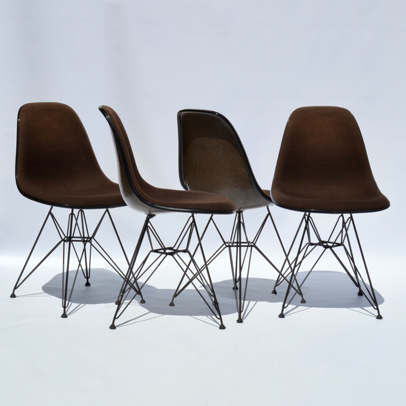 Set of 6 Herman Miller "DSR" chairs in dark brown fiberglass, Charles & Ray EAMES - 1980s