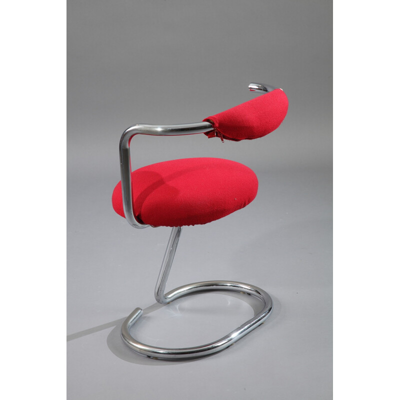 Suite de 4 chaises rouges en métal chromé, Giotto STOPPINO - 1970 