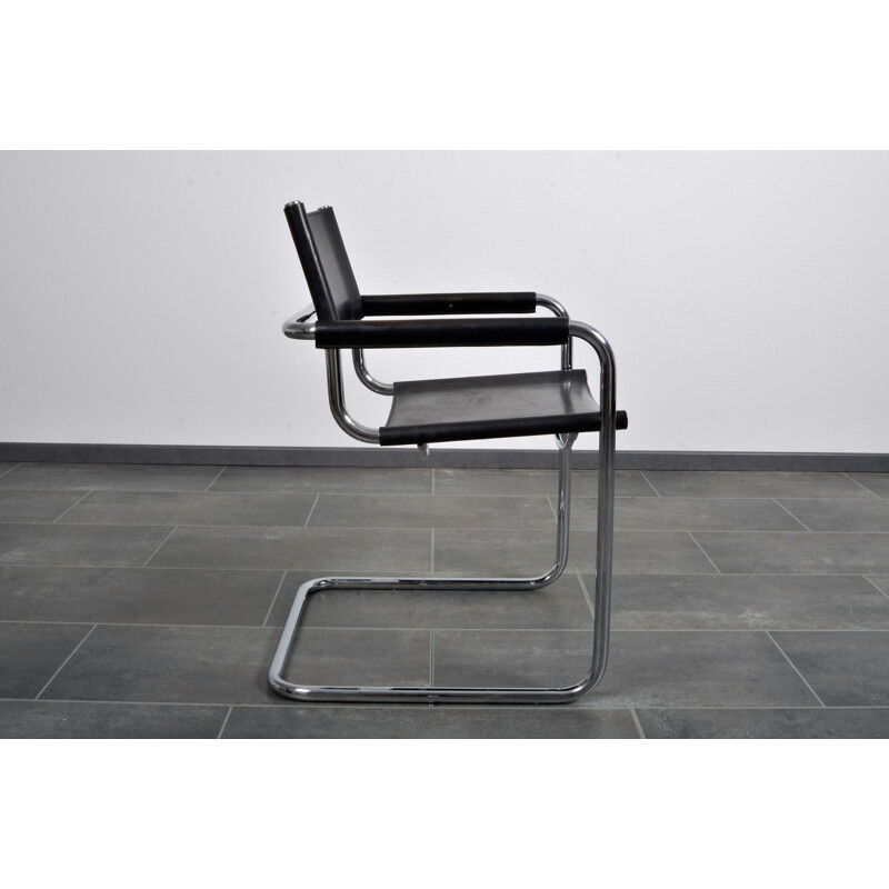 Chaise cantilever vintage en cuir avec accoudoirs par Mart Stam pour Linea Veam