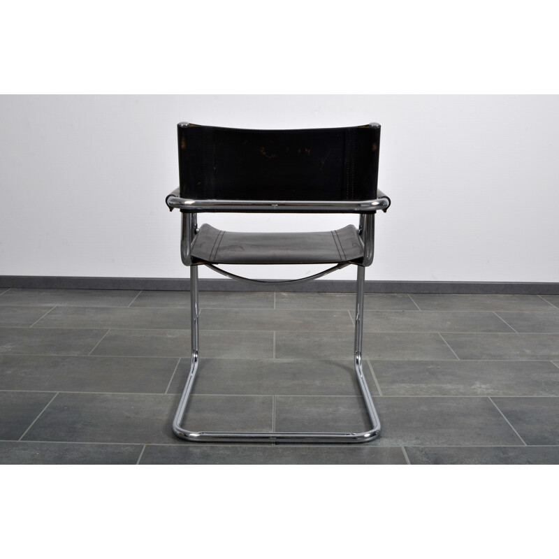 Chaise cantilever vintage en cuir avec accoudoirs par Mart Stam pour Linea Veam