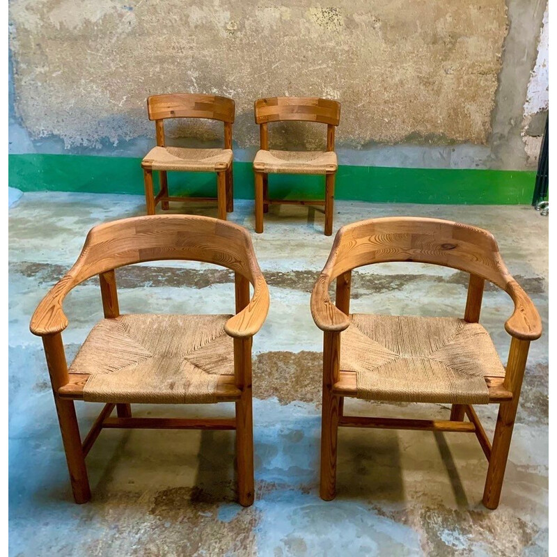 Vintage pine pair of chairs and armchairs by Rainer Daumiller