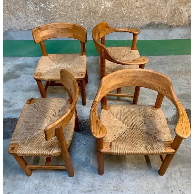 Paire de chaises et paire de fauteuils vintage en pin par Rainer Daumiller