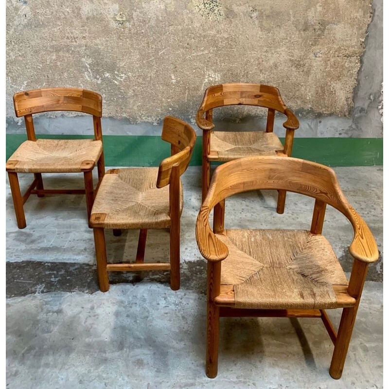 Vintage pine pair of chairs and armchairs by Rainer Daumiller