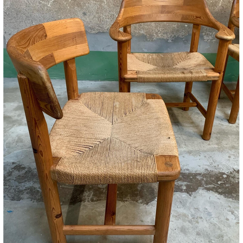 Paire de chaises et paire de fauteuils vintage en pin par Rainer Daumiller