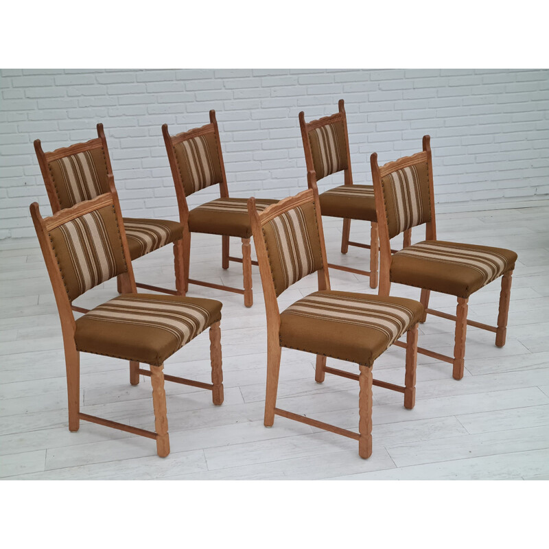 Set of 6 vintage original Danish oak wood chairs, 1960s