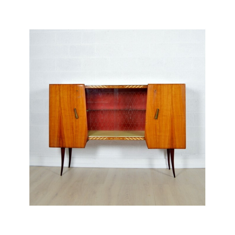 High Italian Bahut cabinet in rosewood and glass - 1950s