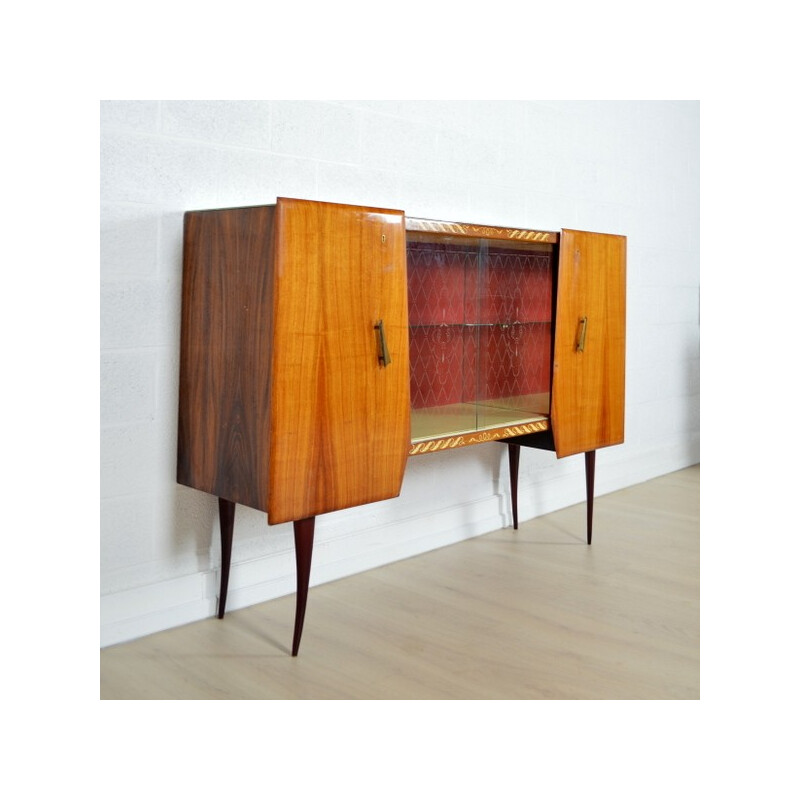 High Italian Bahut cabinet in rosewood and glass - 1950s