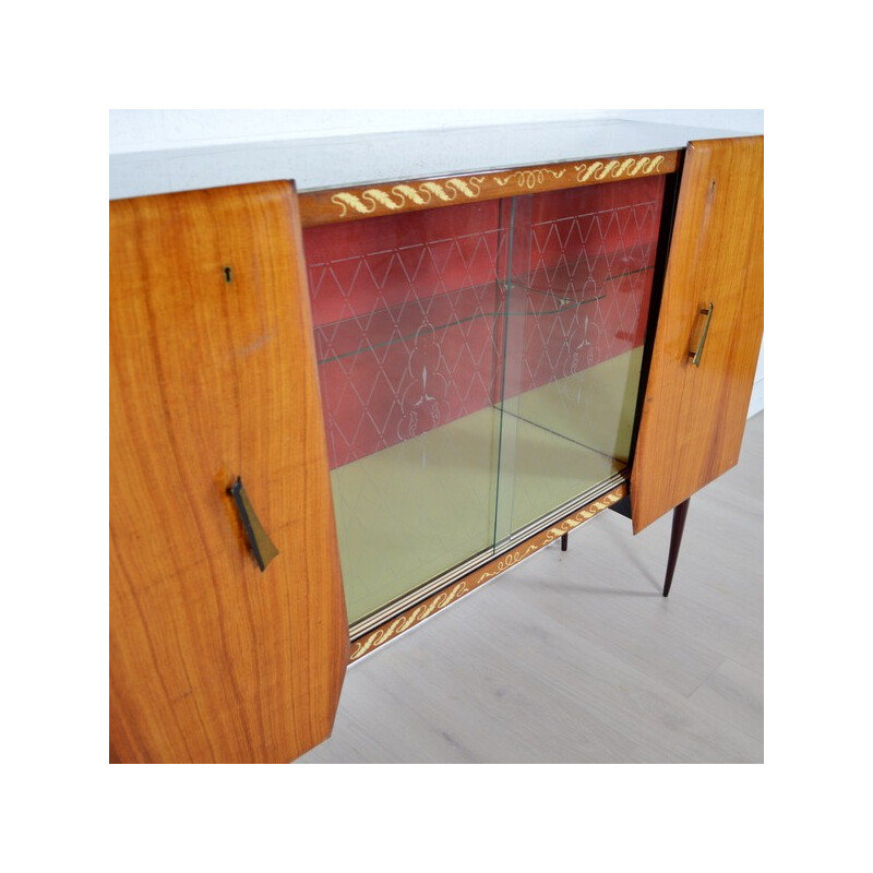High Italian Bahut cabinet in rosewood and glass - 1950s