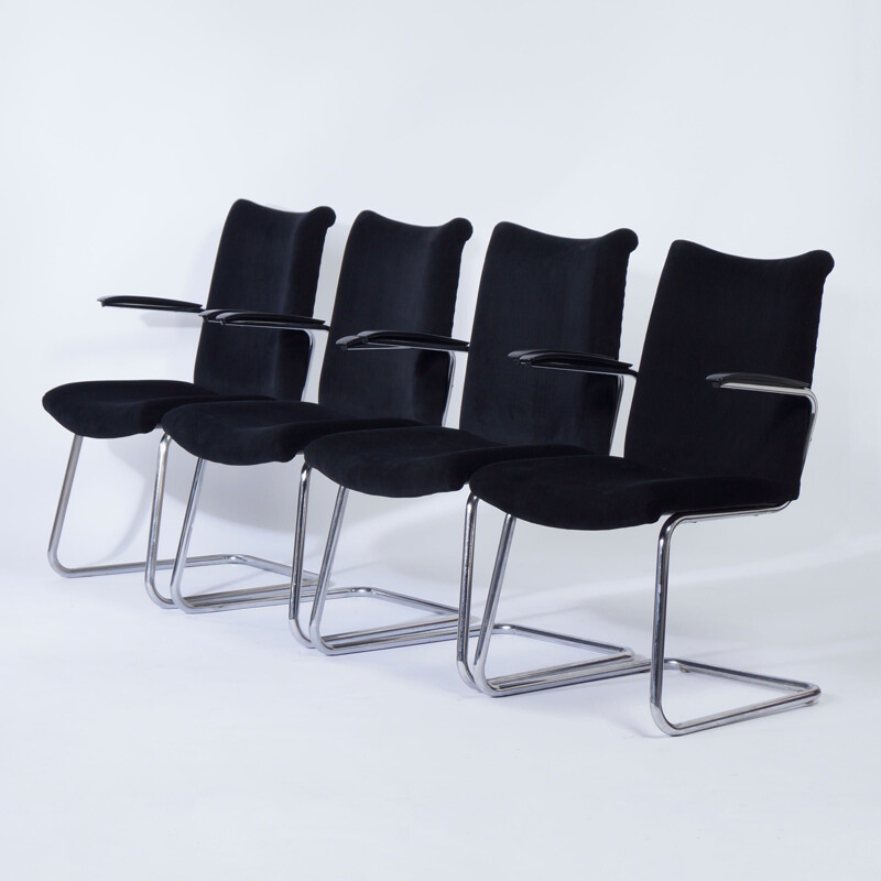 Set of 4 vintage cantilever armchairs by Toon De Wit for De Wit, 1950s