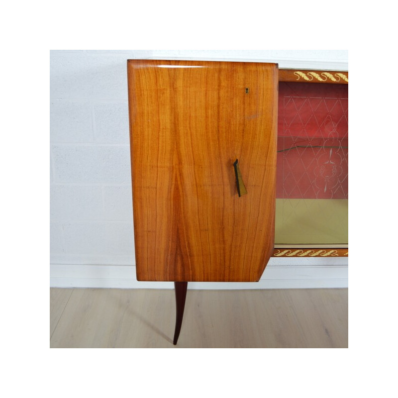 High Italian Bahut cabinet in rosewood and glass - 1950s