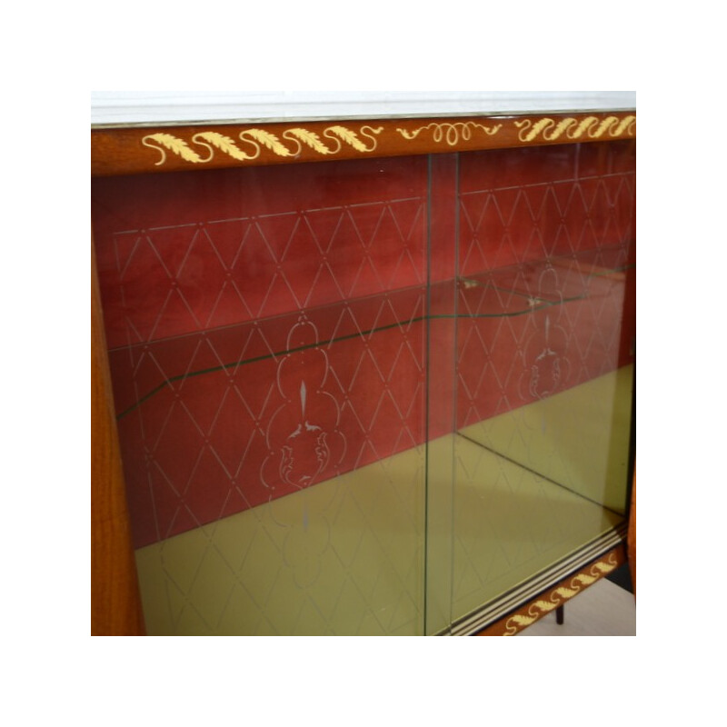 High Italian Bahut cabinet in rosewood and glass - 1950s