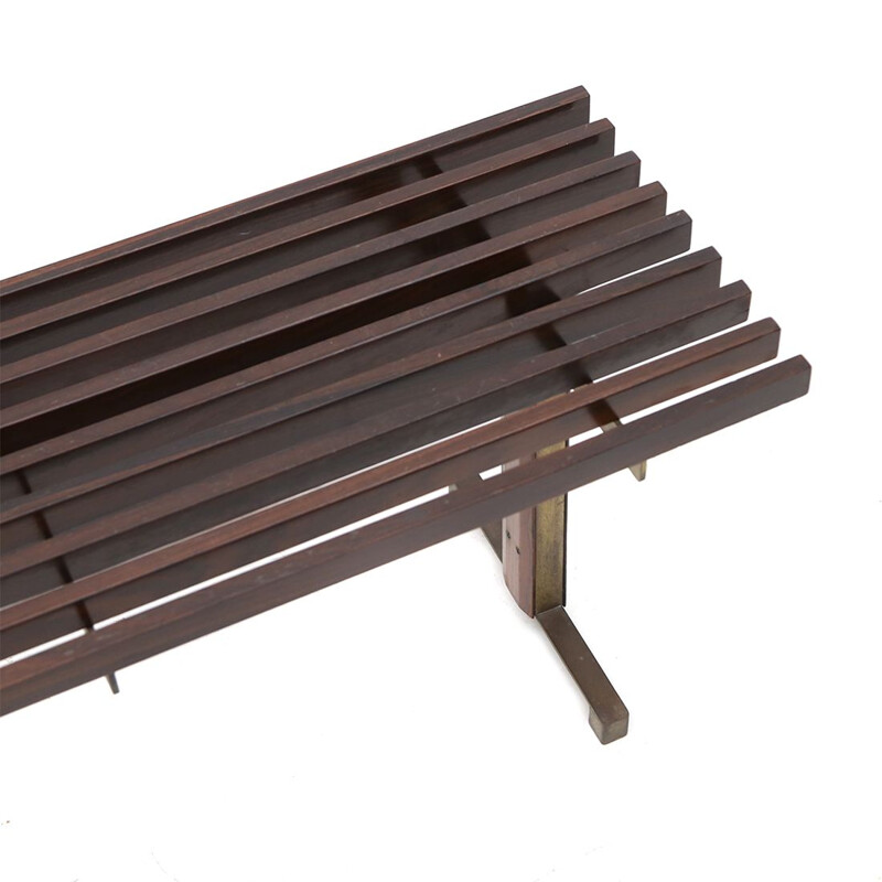 Banc italien vintage en laiton et bois, 1950