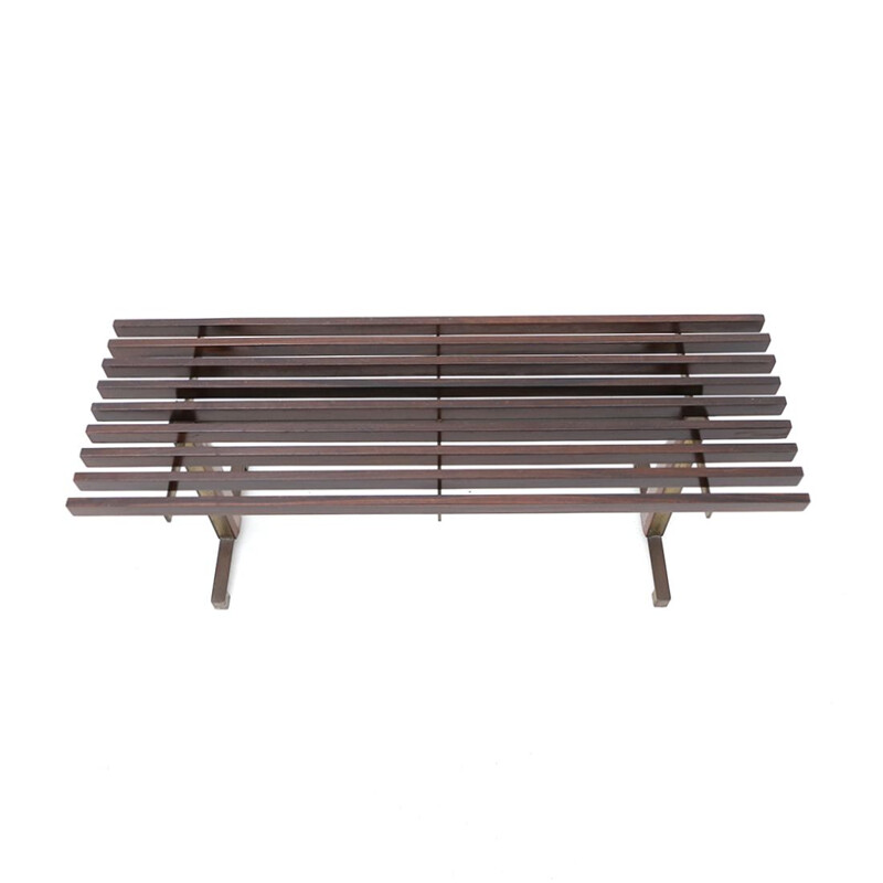 Vintage Italian bench in brass and wood, 1950s