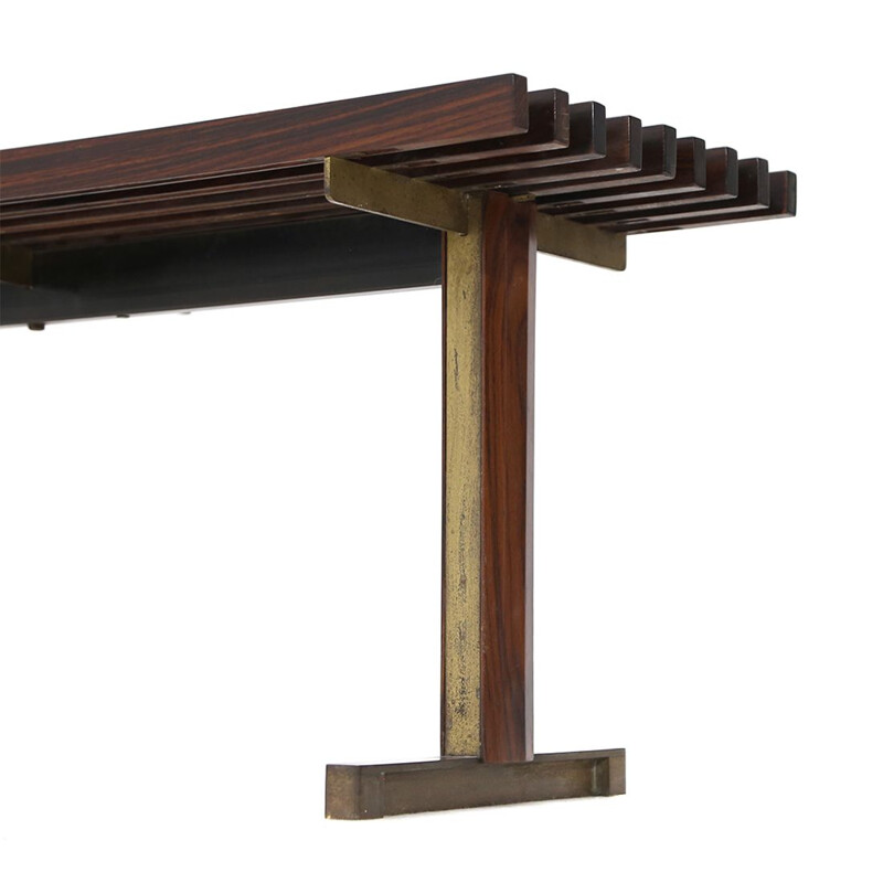 Banc italien vintage en laiton et bois, 1950