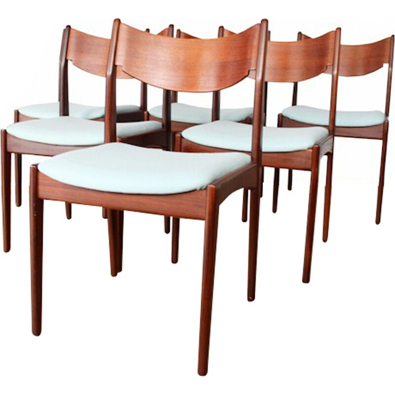 Ensemble de 6 chaises à repas retapissées - 1950