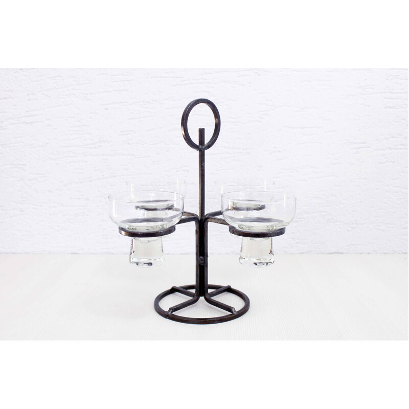 Scandinavian vintage candlestick in metal and glass, 1960