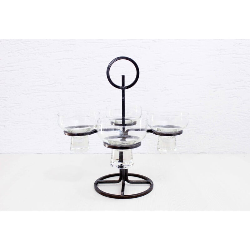 Scandinavian vintage candlestick in metal and glass, 1960