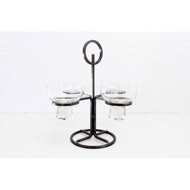 Scandinavian vintage candlestick in metal and glass, 1960