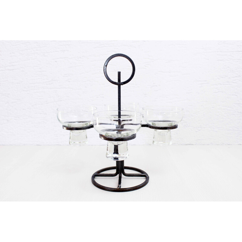 Scandinavian vintage candlestick in metal and glass, 1960