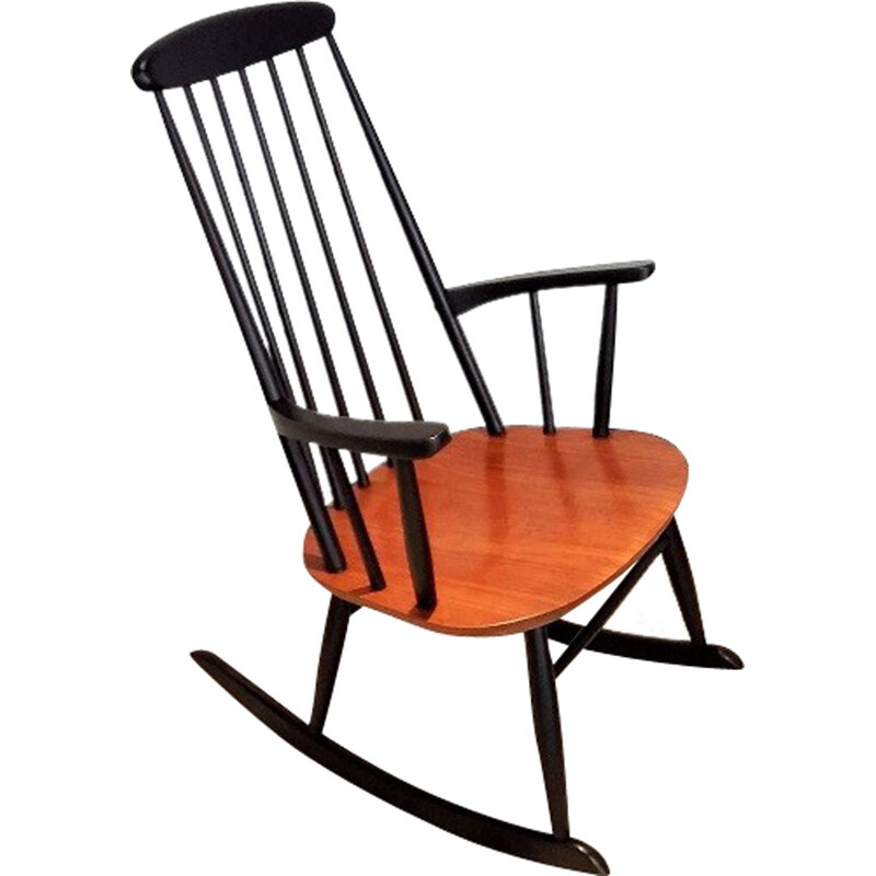 Mid-century rocking chair in beech and teak - 1950s