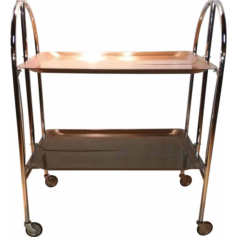 Brown and chrome vintage folding trolley, 1970