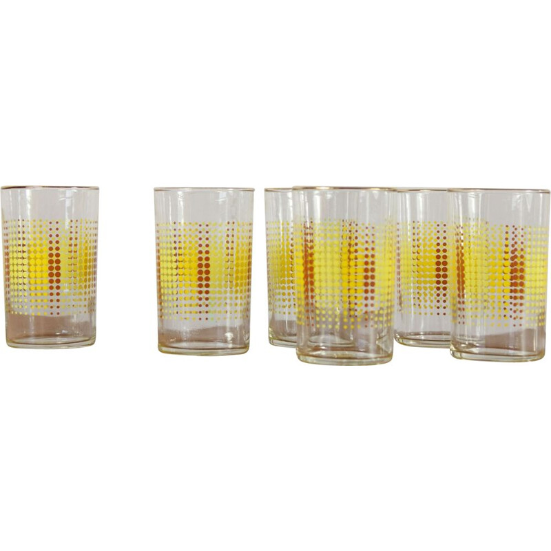 Set di bicchieri vintage con motivo geometrico giallo e arancione, 1960
