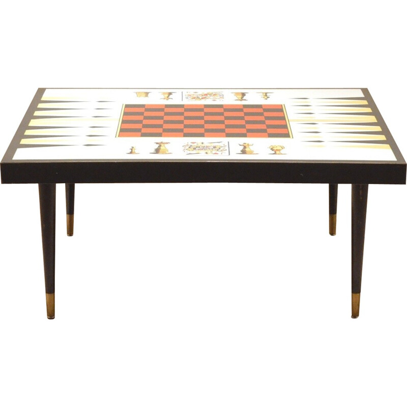 Table basse jeu d'échec en bois et formica - 1950