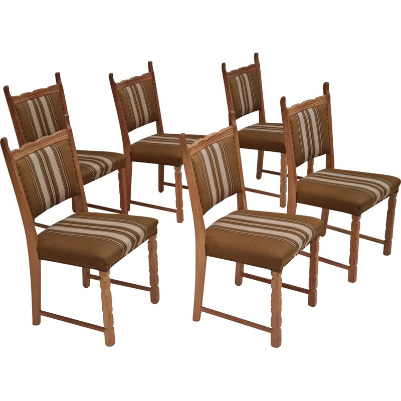 Juego de 6 sillas originales de roble danés de época, 1960