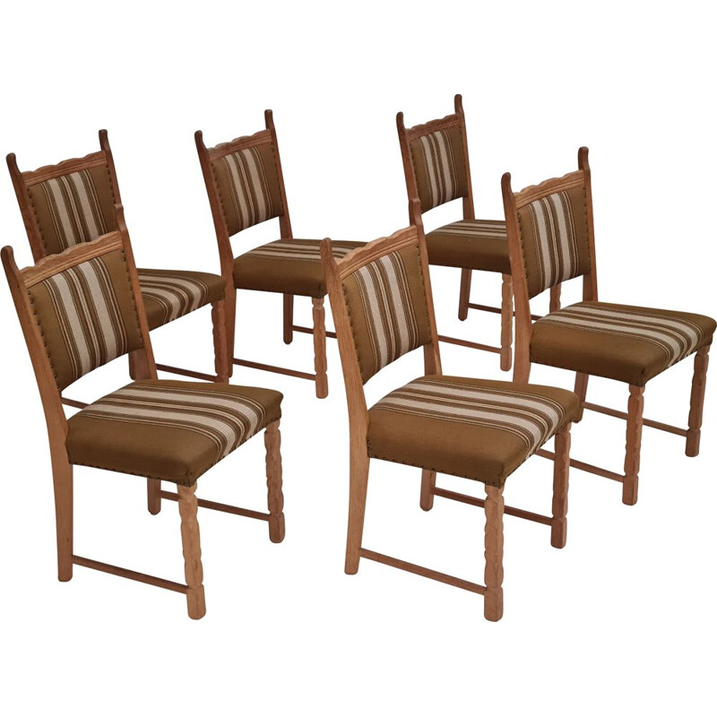 Set of 6 vintage original Danish oak wood chairs, 1960s