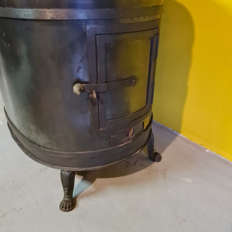 Poêle à tourbe hollandais vintage en métal noir, 1800