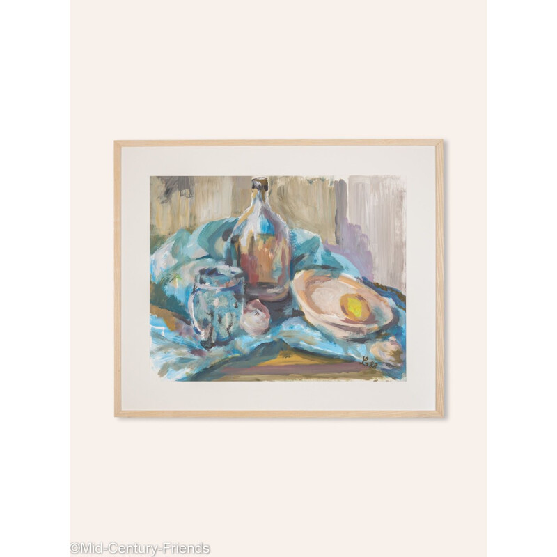 Vintage gouache en aquarel "Stilleven met citroen" op dik papier