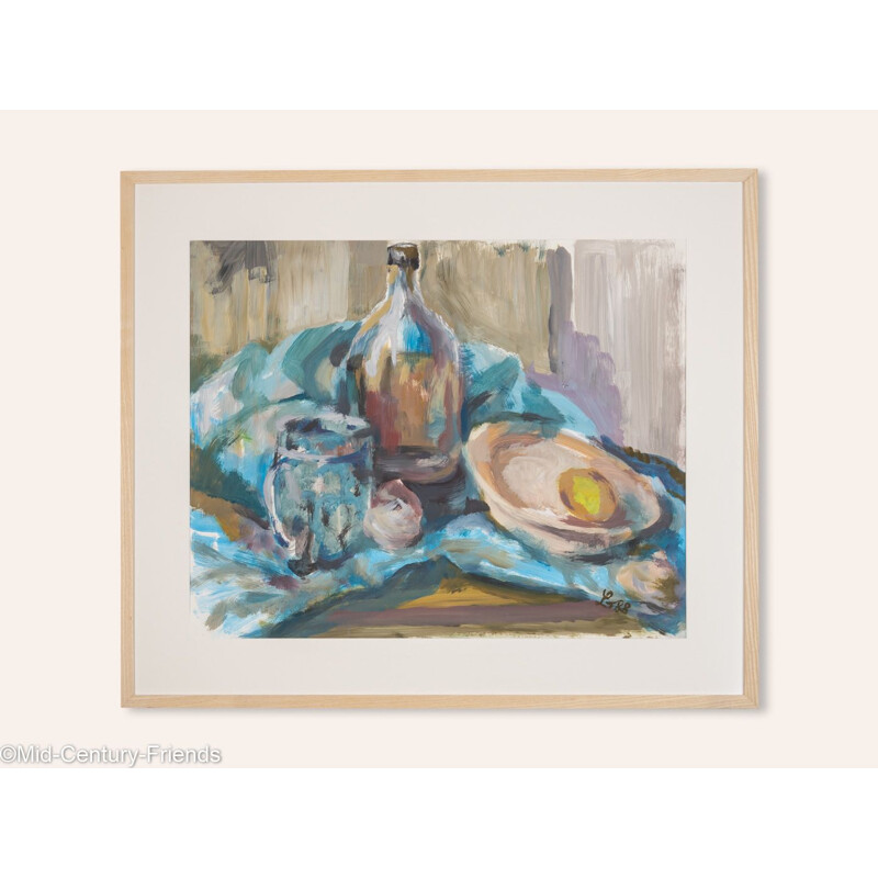 Vintage gouache and watercolor "Still life with lemon" on heavy paper