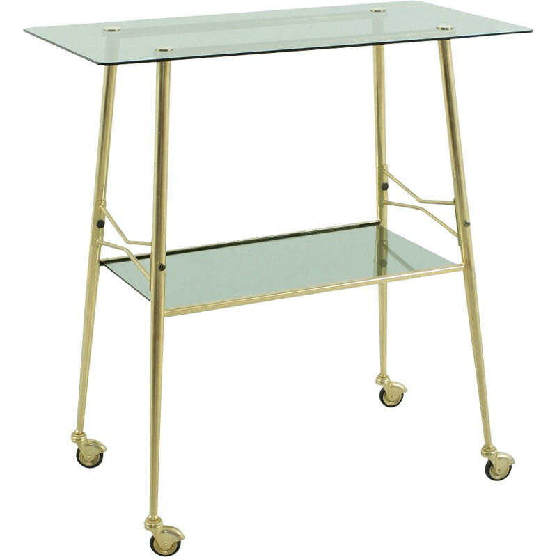 Serving trolley in smoked glass and brass - 1950s