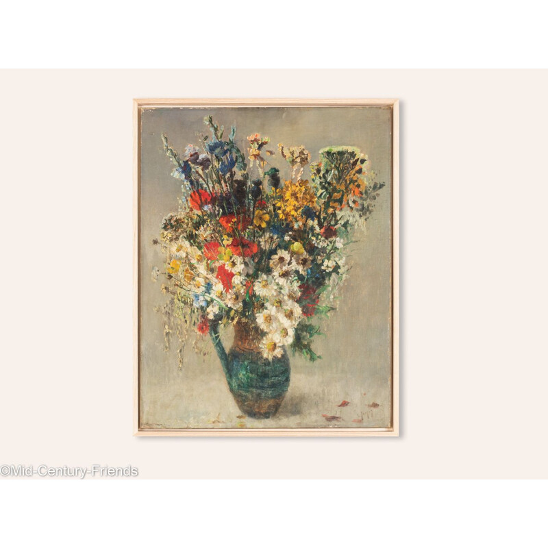 Óleo sobre prato de vindima "Bouquet de flores