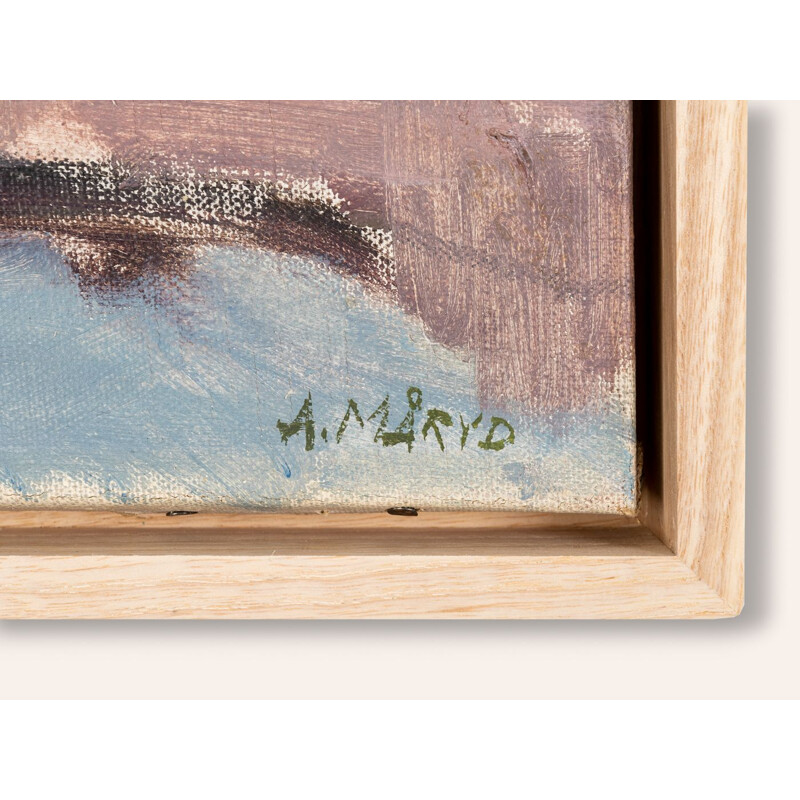 Olio su tela d'epoca "Baia del mare" di Arne Maryd