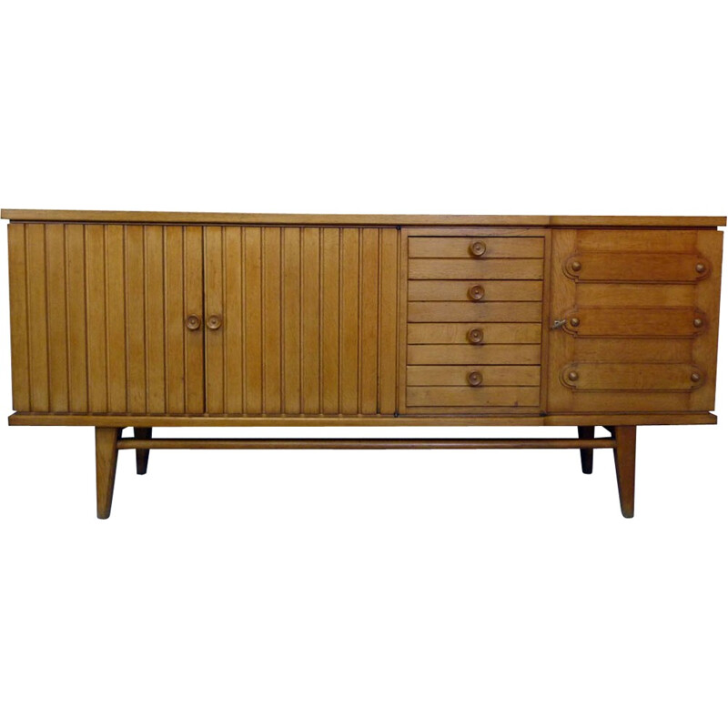 Sideboard in solid oak, GUILLERME et CHAMBRON - 1960s