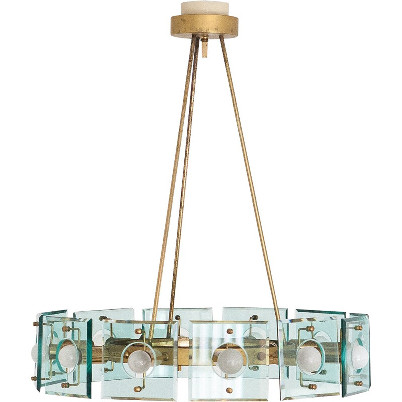 Crystal Arte mid-century italian brass chandelier - 1960s