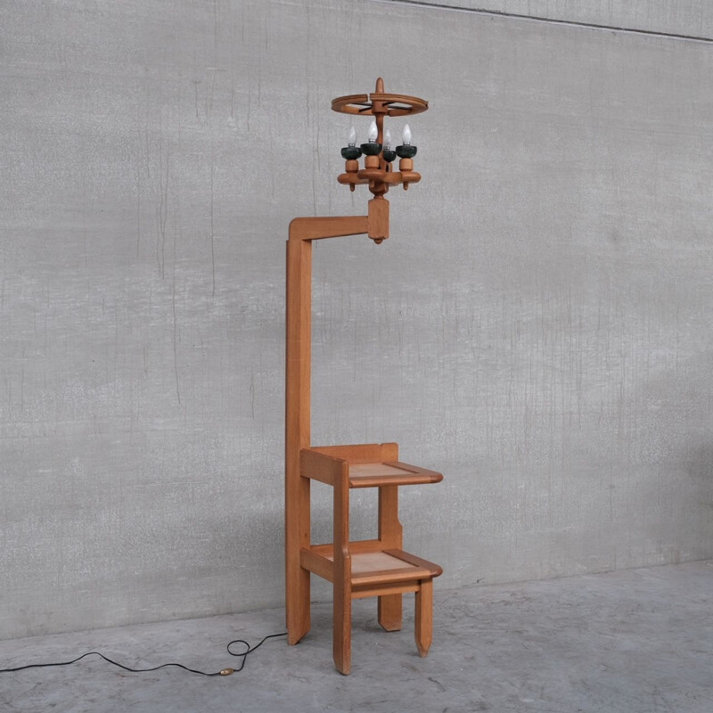 Vintage oak floor lamp by Guillerme and Chambron, France 1960