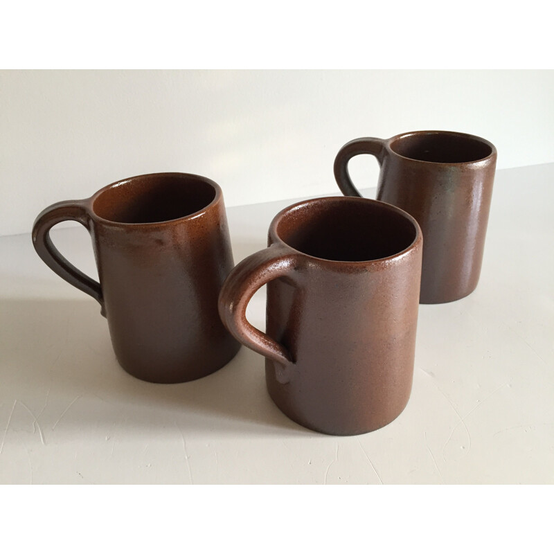 Lot de 3 mugs vintage en grès du marais