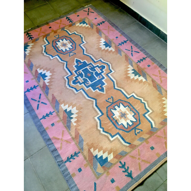 Tapis vintage Kilim couleurs pastels