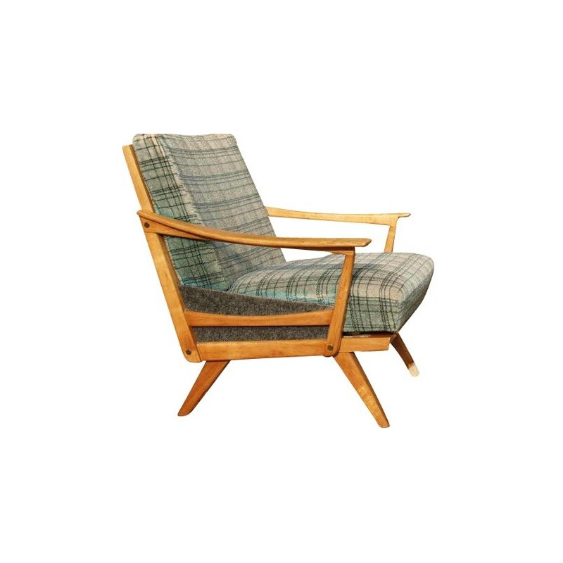 Mid-century armchair in green velvet and wood - 1950s