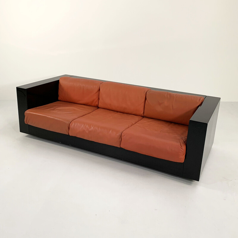 Divano vintage saratoga nero e cognac di Massimo e Lella Vignelli per Poltronova, 1960