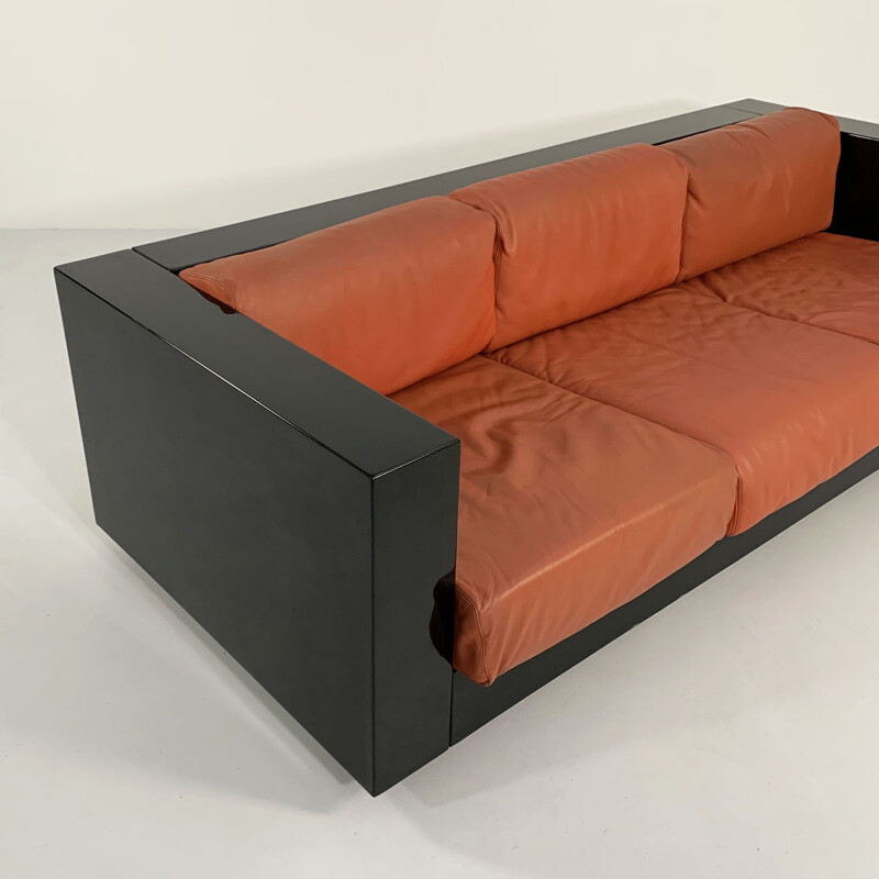 Vintage black and cognac saratoga sofa by Massimo and Lella Vignelli for Poltronova, 1960