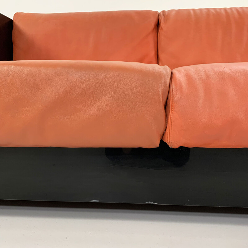 Vintage black and cognac saratoga sofa by Massimo and Lella Vignelli for Poltronova, 1960