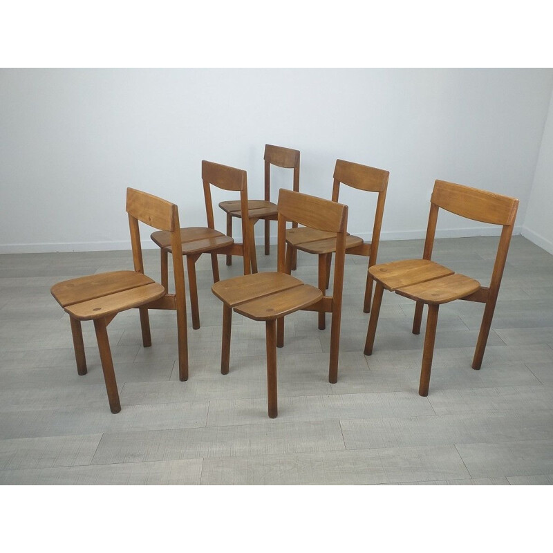 Ensemble de 6 chaises vintage "grain de café" par Pierre Gautier Delaye