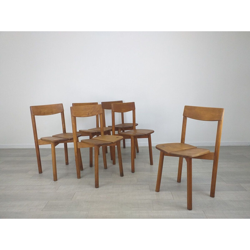 Set of 6 vintage "coffee bean" chairs by Pierre Gautier Delaye