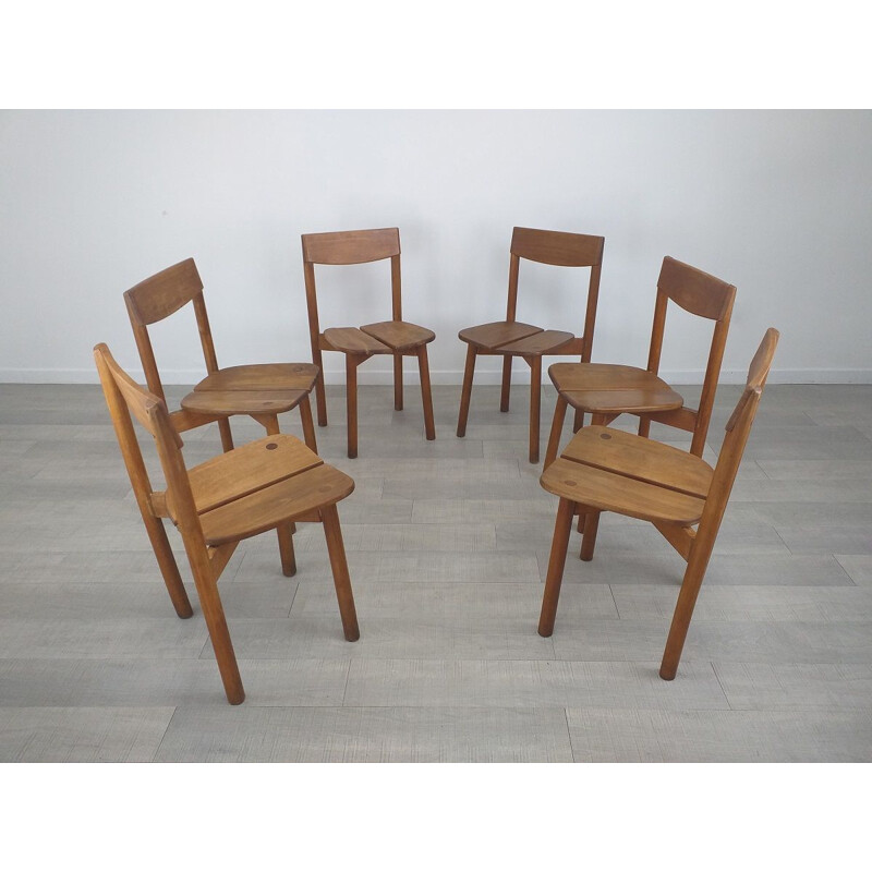 Ensemble de 6 chaises vintage "grain de café" par Pierre Gautier Delaye