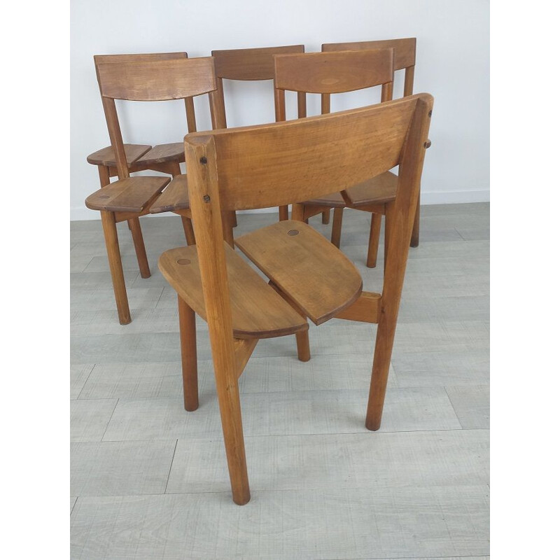 Ensemble de 6 chaises vintage "grain de café" par Pierre Gautier Delaye