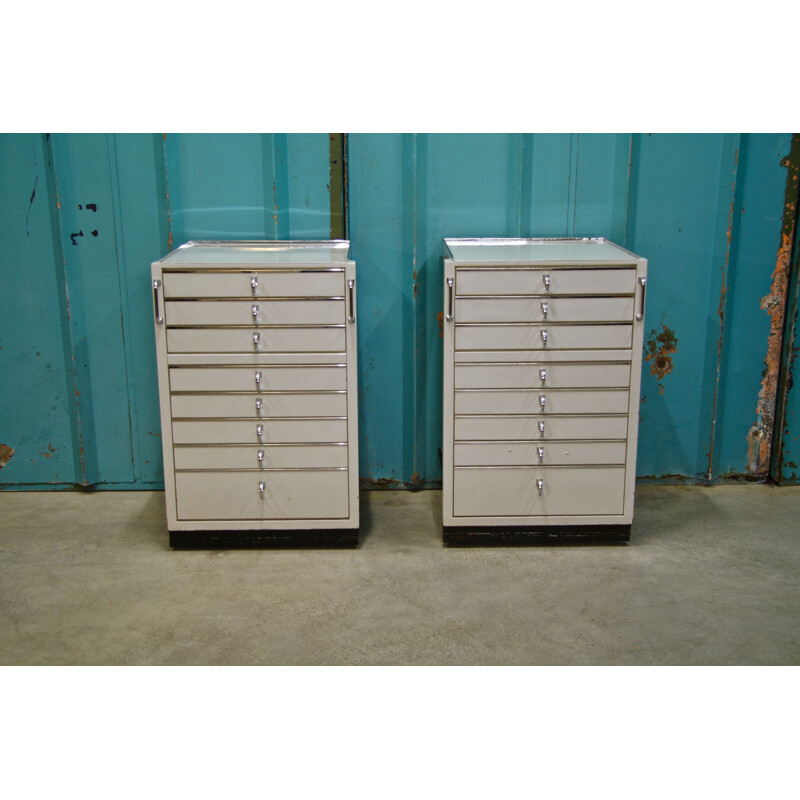 Pair of industrial German medical chests with drawers by Baisch, 1950s